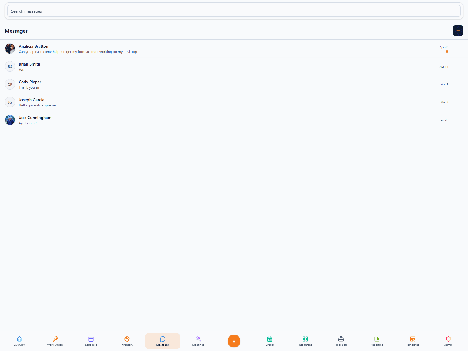 FORM Messages workspace preview