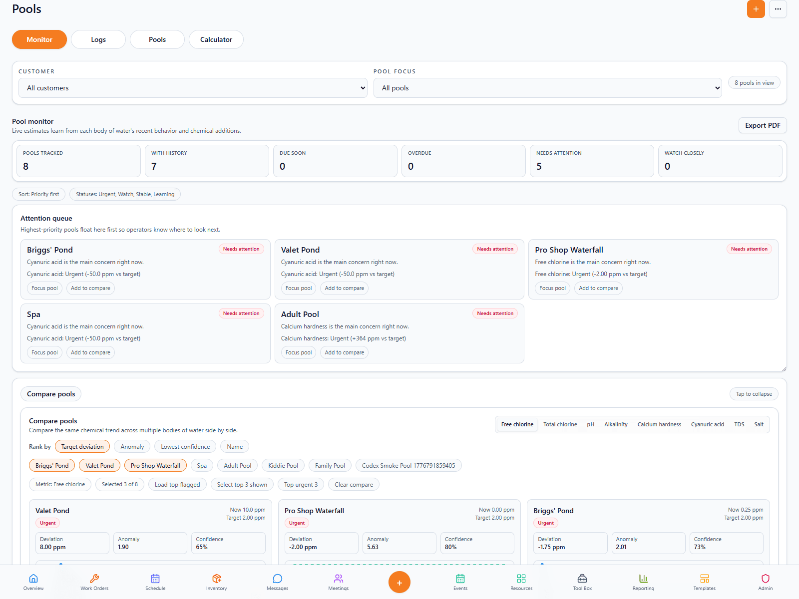 FORM Pools monitor and logs view