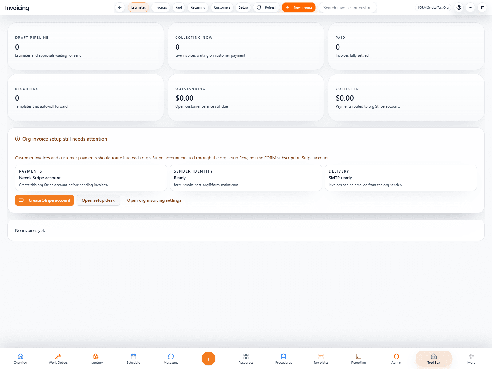 Real FORM invoicing workspace for customer-facing billing continuity